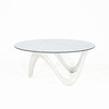 Circ White Lacquered Wavy Base Glass Top Coffee Table 