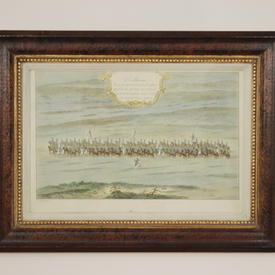 47  x  62cm Mottled & Gilt Decor Frame Coloured Battle Scene Print
