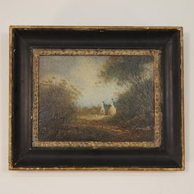 13"  x  11" Black & Gilt Frame Oil on Canvas Woodland Scenes