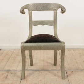 Silver Oriental Dining Chairs Rams Head Back 