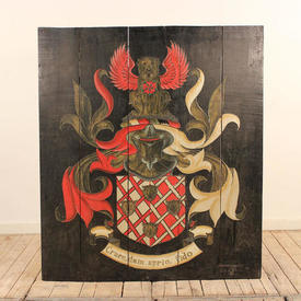 3'11" x 3'5" Red Heraldic Painted Wooden Shield Wall Plaque 